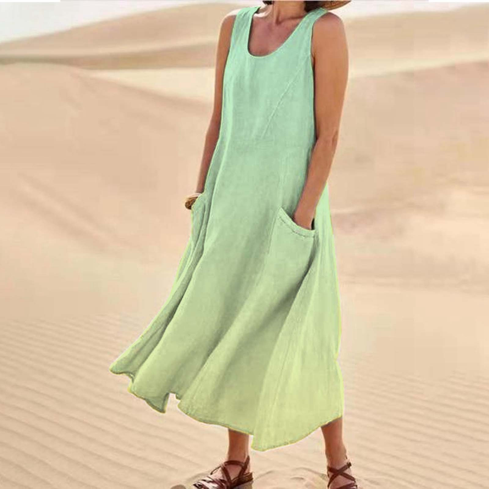 thumbnail image 3 of Vestido largo informal de verano con cuello redondo y estampado degradado para mujer, 3 of 6